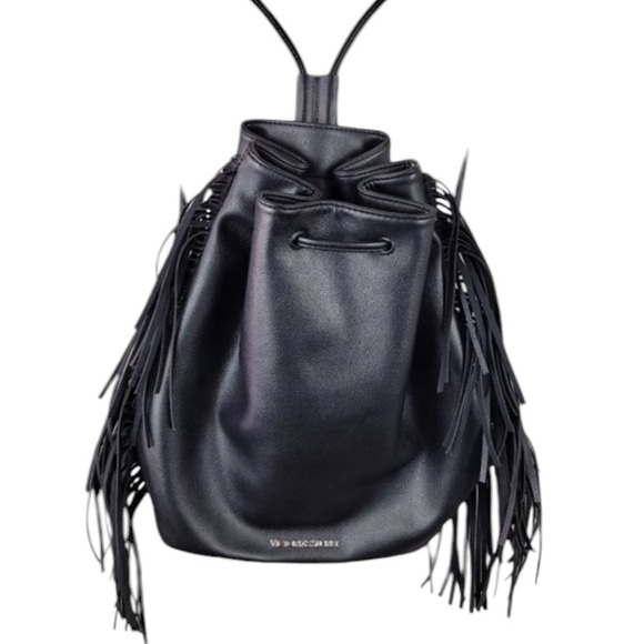 Victoria's Secret Handbags - Victoria Secret black faux leather fringe backpack like new super clean